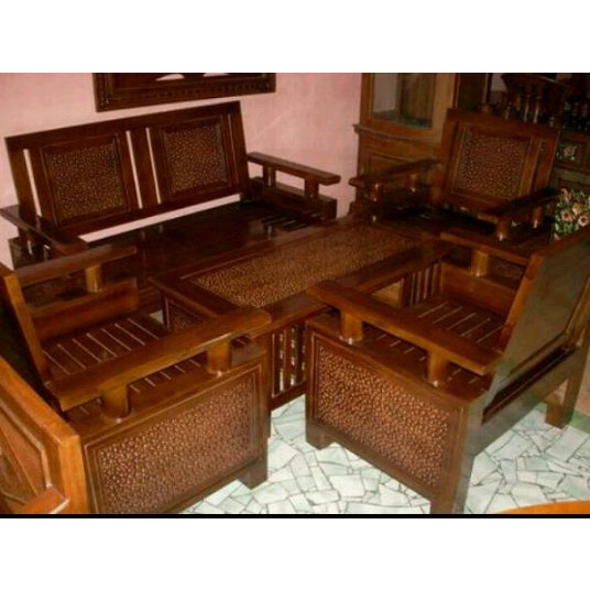 meja kursi tamu kayu jati model sederhana
