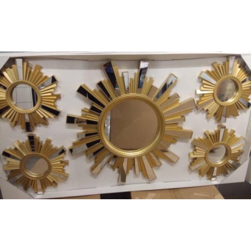 WALL MIRROR SET OF 5 / CERMIN SET GOLD G2 / WALL DECOR INFORMA MURAH - HIASAN DINDING CERMIN
