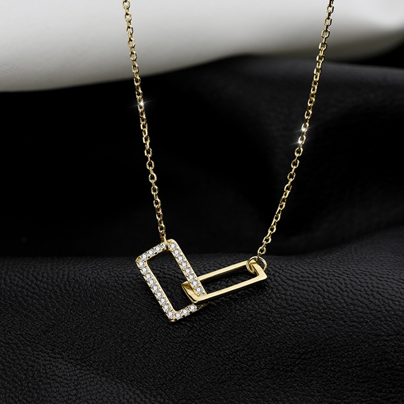 Charm Geometry Crystal Pendant Necklace Kalung Korea Rectangular Clavicle Chain Necklaces for Women Jewelry Gift