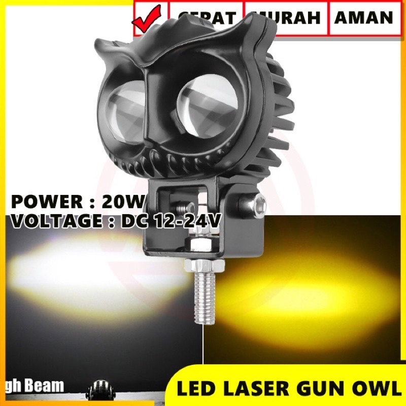 Lampu Tembak Laser LED D2 Owl 2 Warna Putih Kuning Jauh Dekat Dijamin Terang