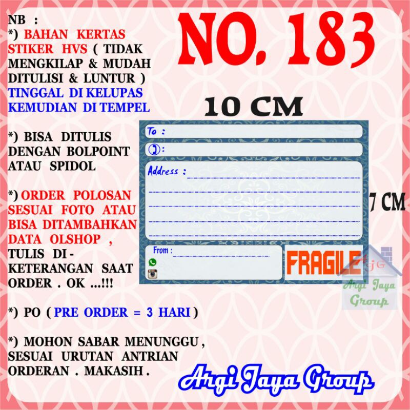 

Stiker HVS - Stiker Pengiriman - Sticker Alamat Olshop Murah Nomer 183-10x7cm
