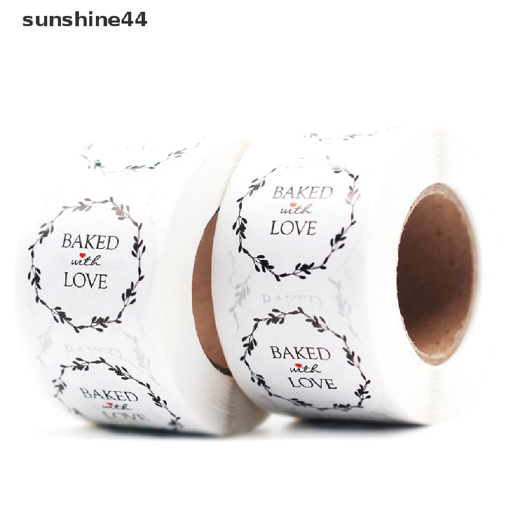 Sunshine 500pcs Stiker Bulat Tulisan Love Handmade Untuk Segel Kemasan Kue