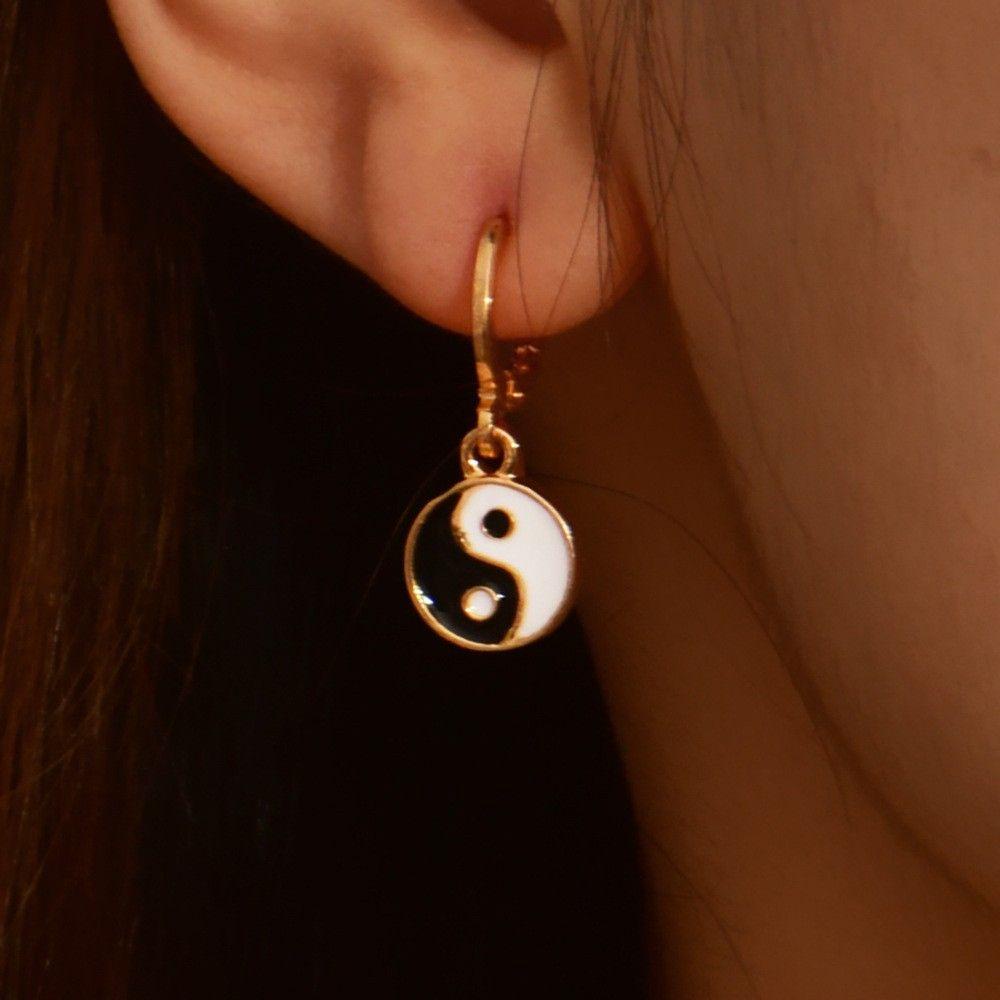 Mxbeauty Delapan Diagram Drop Earrings Fashion Drip Minyak Tai Chi Hitam Putih Simetris Wanita Perhiasan