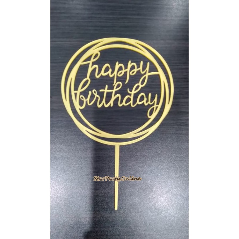 Topper Acrylic HBD Bulat Gold /Topper Mix /Hiasan Kue /Cake Topper