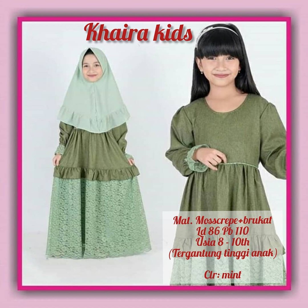 KHAIRA SYARI KIDS BO MOSSCRAPE  8-10 Tahun Gamis Syari Set Hijab Anak Perempuan Gamis Anak Murah