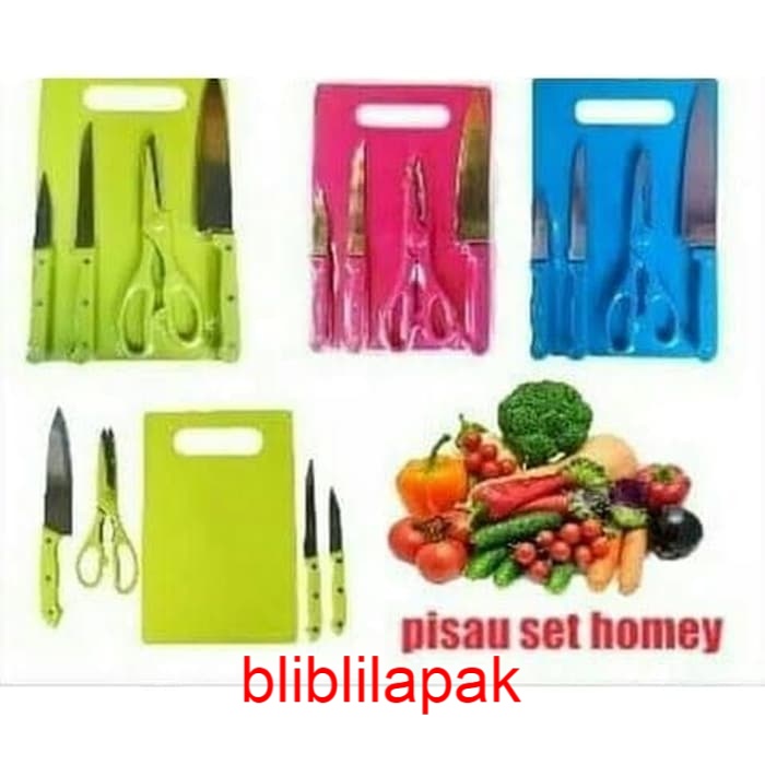 HIJAU - Set Pisau Dapur plus Talenan ( 5 in 1 set pisau dan talenan )