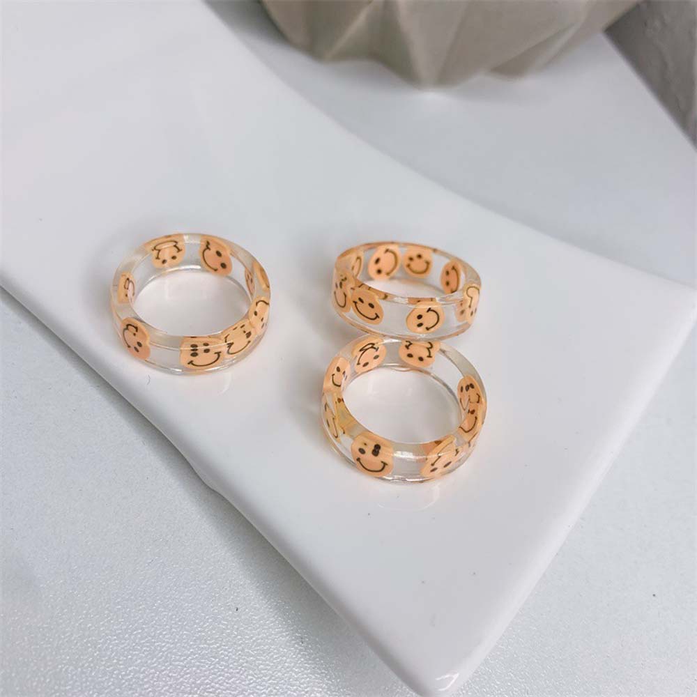 Mxbeauty Cincin Jari Bahan Akrilik Warna Permen Motif Kartun Smile Gaya Korea Vintage Untuk Wanita