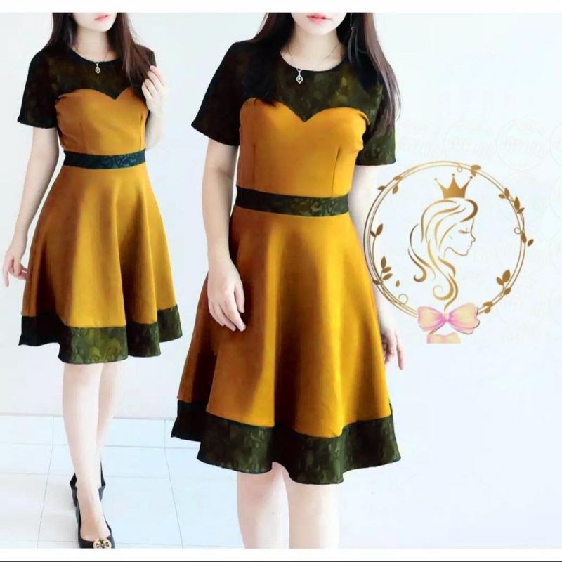 DRESS ANGELA FASHION PAKAIAN WANITA GAUN BAHAN BALOTELLI CTHM