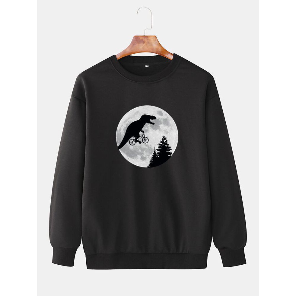 Sweater Dino Big Size S - XXXXXXL Crewneck Oversize Jumbo Fleece Hitam Pria Wanita Oblong