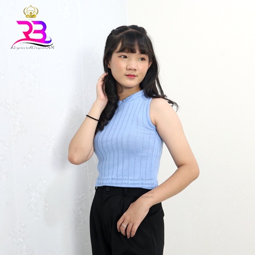 T-shirt Crop Top Knit Kaos Crop Wanita Korea Crop Tee Bahan Knit Rajut