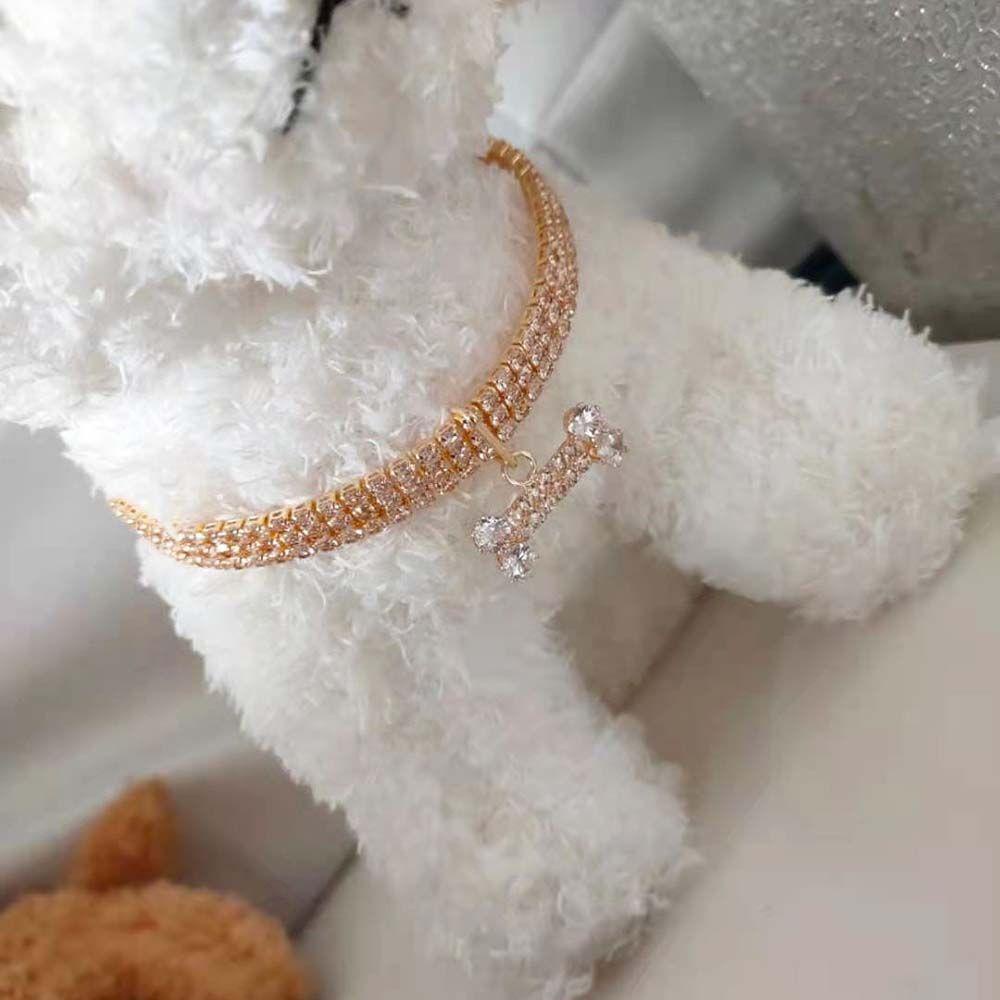 Rebuy Pet Collar High-end Adjustable Perhiasan Rantai Anjing Tulang Zircon Untuk Perlengkapan Hewan Peliharaan Kucing Dan Anjing