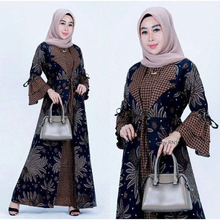 Saroja (991) Couple Batik Gamiss Jessy Coklatan kerah Jas Motif Pari iket