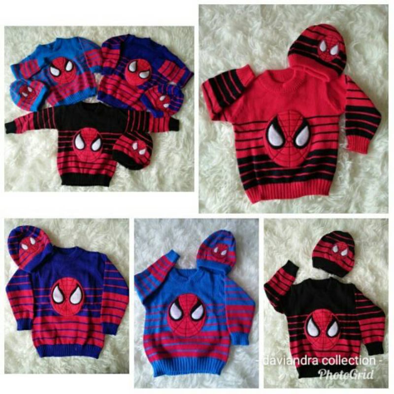 sweater spriderman rajut/sweater rajut anak laki laki
