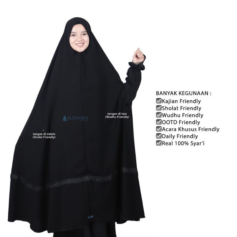 Set Khimar Syari Handzipper Altaj Haramain Niqab Poni Jetblack Alsyahra Exclusive