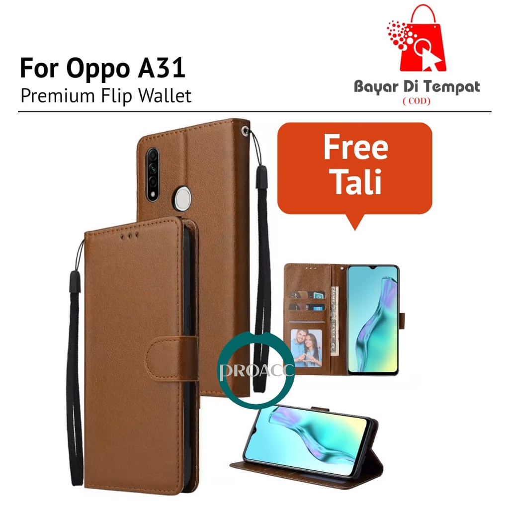Case hp Wallet Leather for OPPO A31 Premium casing hp tempat kartu flip case leather flip cover