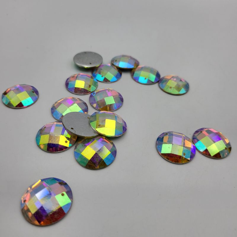 DIAMON KRISTAL RESIN MOTIF BULAT UKURAN 20 MM /2 CM WARNA PELANGI AB DAN PUTIH  KUALITAS BAGUS PER LUSIN