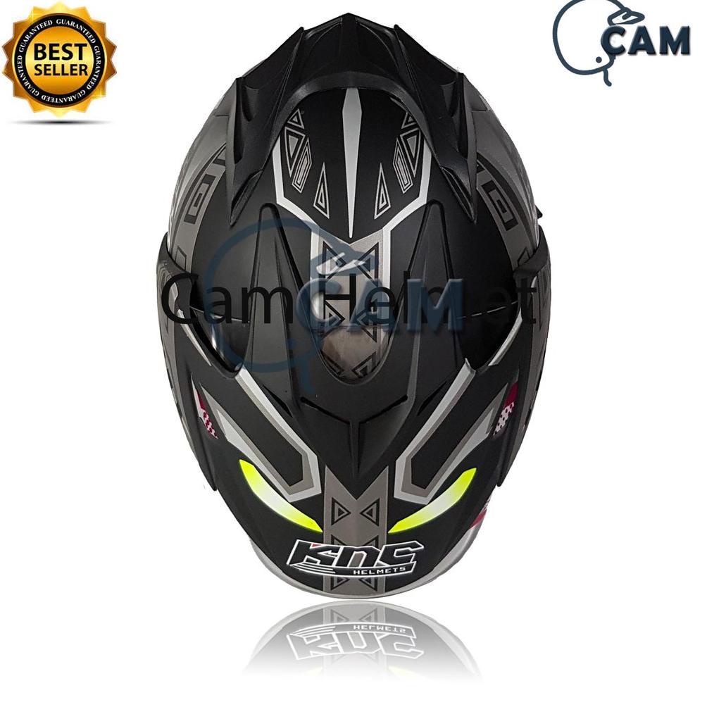 Helm Motor Sni Knc Dmn Panther Black Doff Silver Jp-7