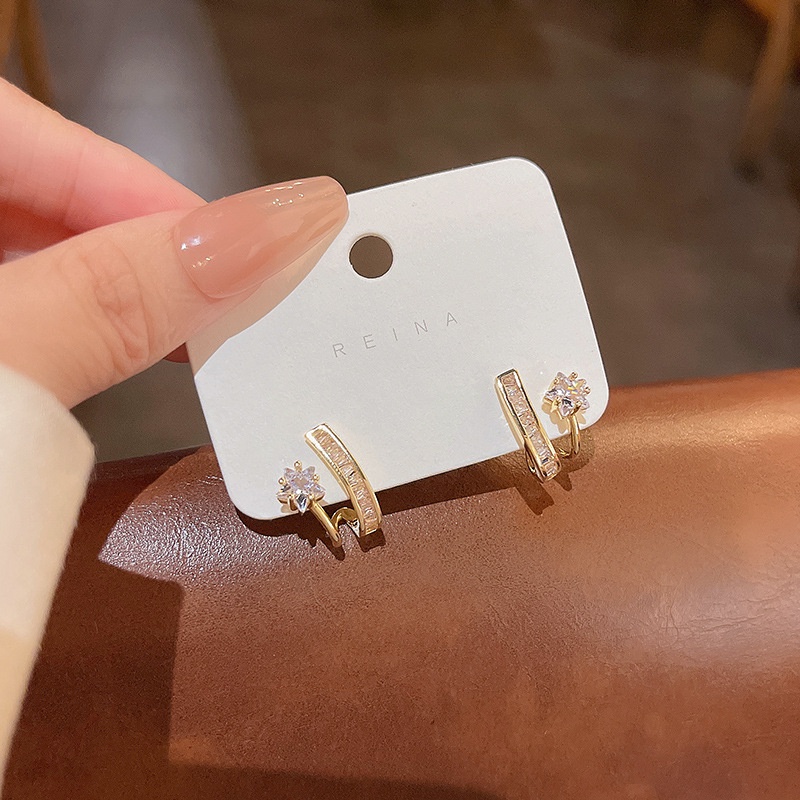 Anting Stud Desain Bintang Geometris Bahan 925 silver needle Aksen Zirkon