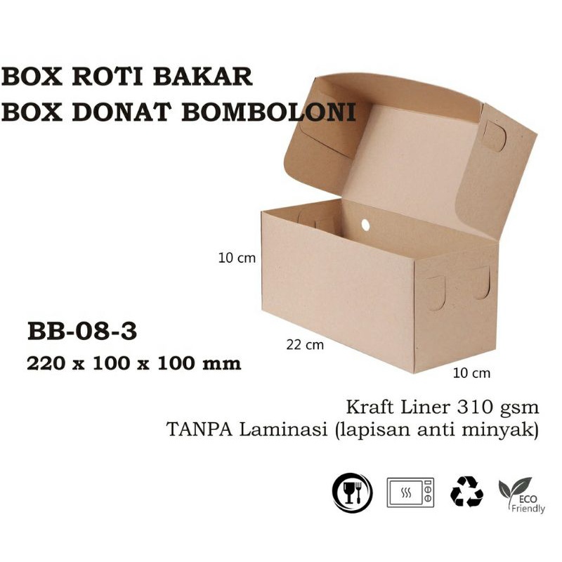 

( isi 5pcs ) BOX DUS KARDUS KOTAK ROTI BAKAR DONAT BOLU 22x10x10cm KRAFT 310gsm