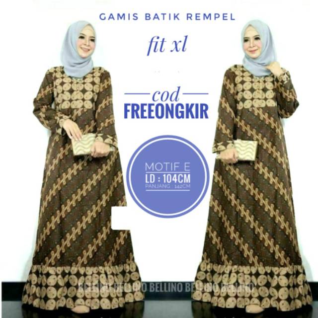 Gamis Batik Rempel Muslimah Longdress  Fit XL / Dress Wanita Hijab Batik Rempel Berkualitas