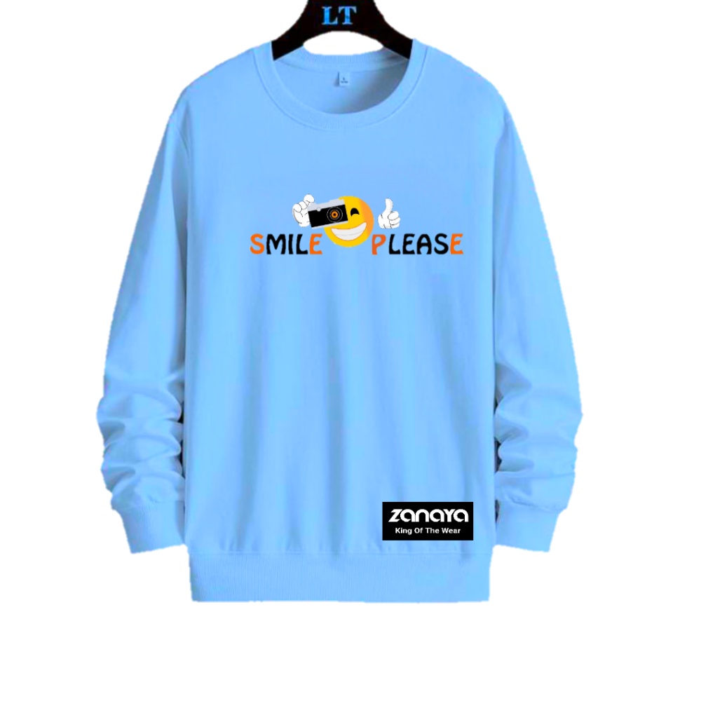 COD Sweater Pria Crewneck Smile Flease Terbaru Size M L XL XXL 3XL 4XL Switer Kwalitas Distro