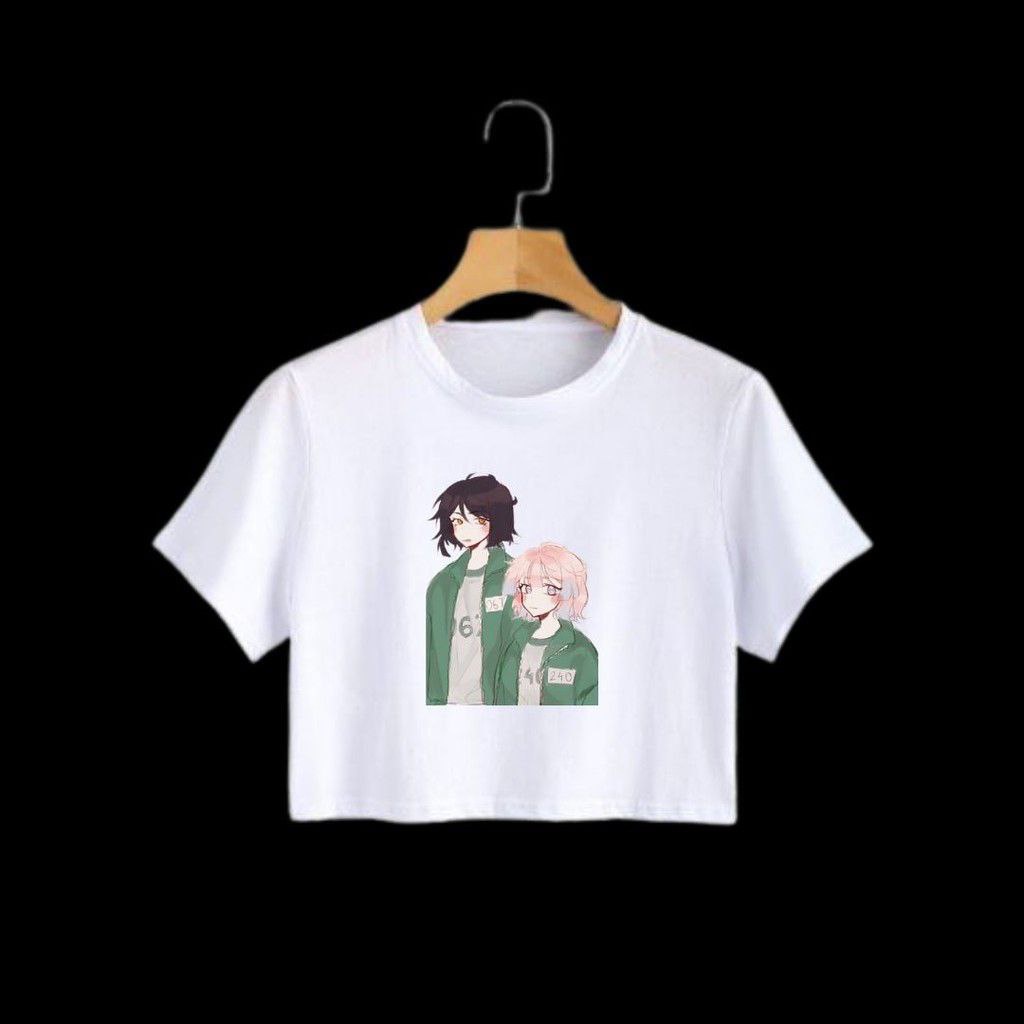 Clothing May - Crop Top Anime Squid Game Kaos Distro Croptop Atasan Krop Top Wanita Cewek Viral Premium Koas Croptop Kroptop Perempuan Hitam Putih White Black Katun Cotton Combed 30S