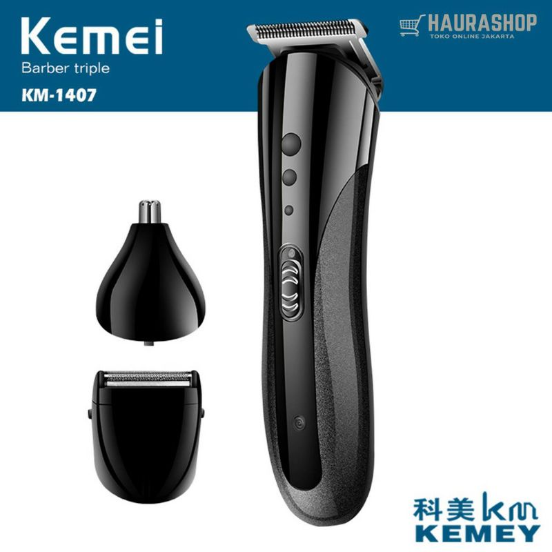 Alat Cukur Rambut Jenggot Kumis Kemei 1407 KM-1407 Rechargeable 3 In 1