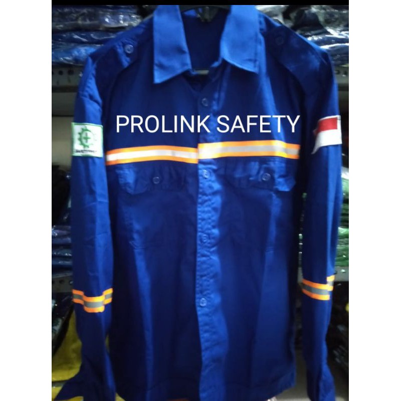 SERAGAM SAFETY BIRU BENHUR KANCING SCOTLIGHT ORANYE FREE LOGO K3 BENDERA