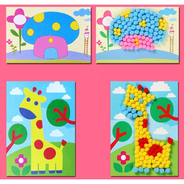 DIY Mainan edukasi anak sticker prakarya tempel POM POM