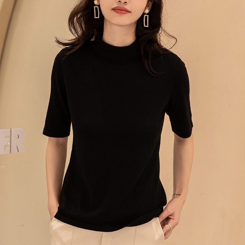 Kaos Rib Turtleneck Lengan Pendek