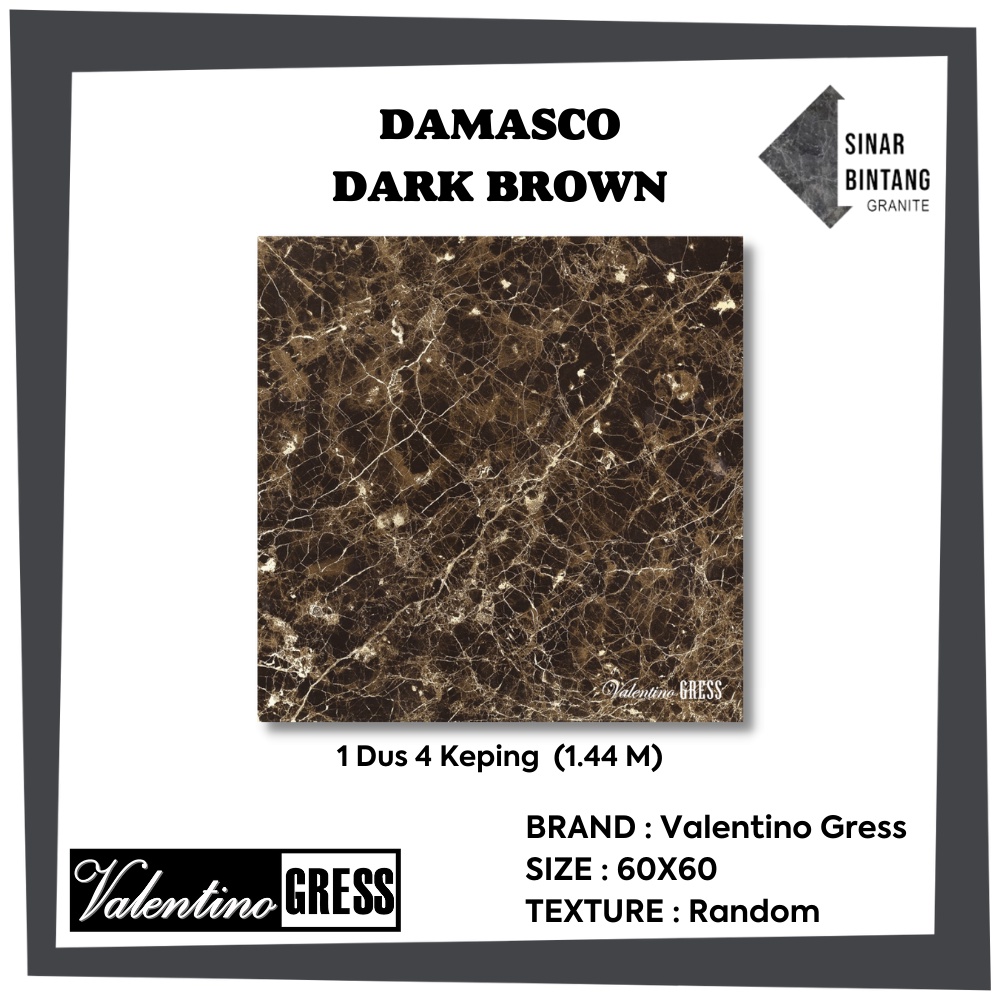 Granit 60 X 60 | Granit Lantai Damasco Dark Brown VALENTINO GRESS