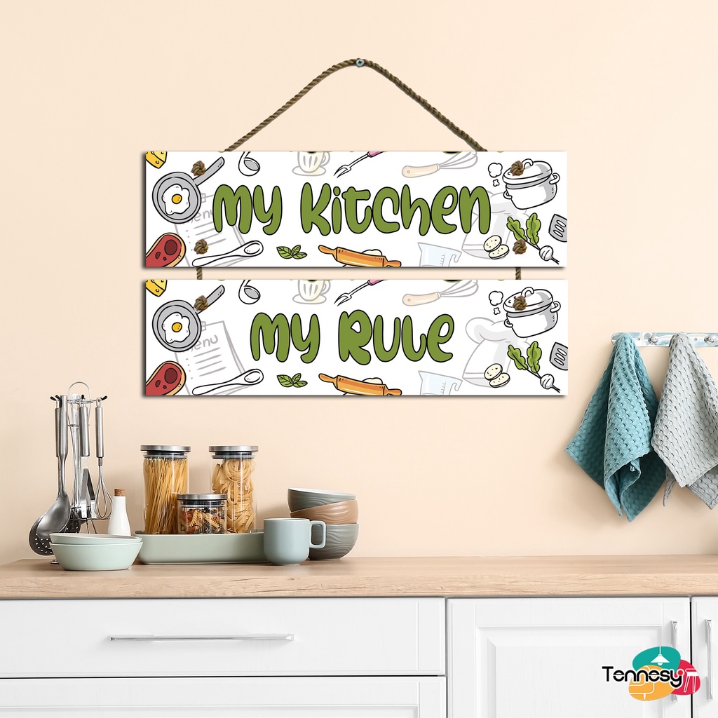 TENNESY HIASAN DINDING KITCHEN DAPUR SUSUN 2 PANEL 30x8CM PAJANGAN KAYU POSTER DEKORASI DINDING DAPUR INTERIOR RUMAH