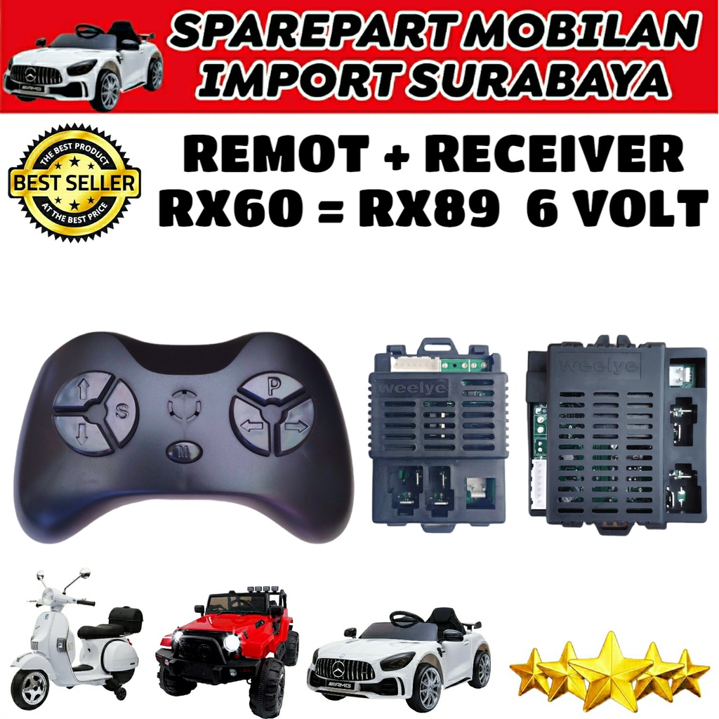 RECEIVER RX60 6V RX89 6VOLT MODUL PMB MOBIL AKI MAINAN ANAK AVENTADOR LAMBRADO 6969 M6869 TRANSMITTER YUKITA SPEEDS PLIKO EXOTIC JEEP MOBILAN AKI ANAK 6 VOLT RX 89 RX 60