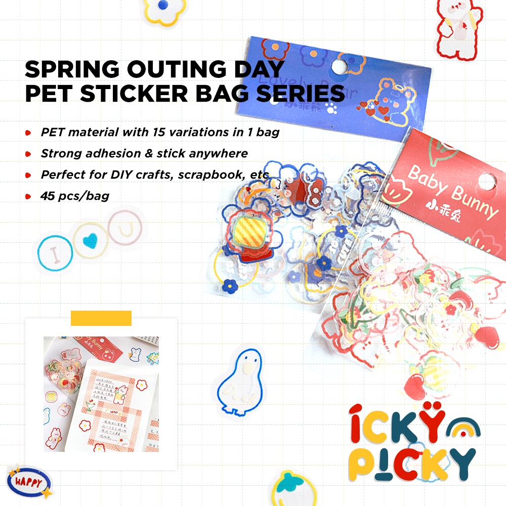 

[ickypicky] MaiMao Spring Outing Day PET Stickers Bag Series (45 pcs/pack) | Stiker PET Seri Hari Tamasya Musim Semi
