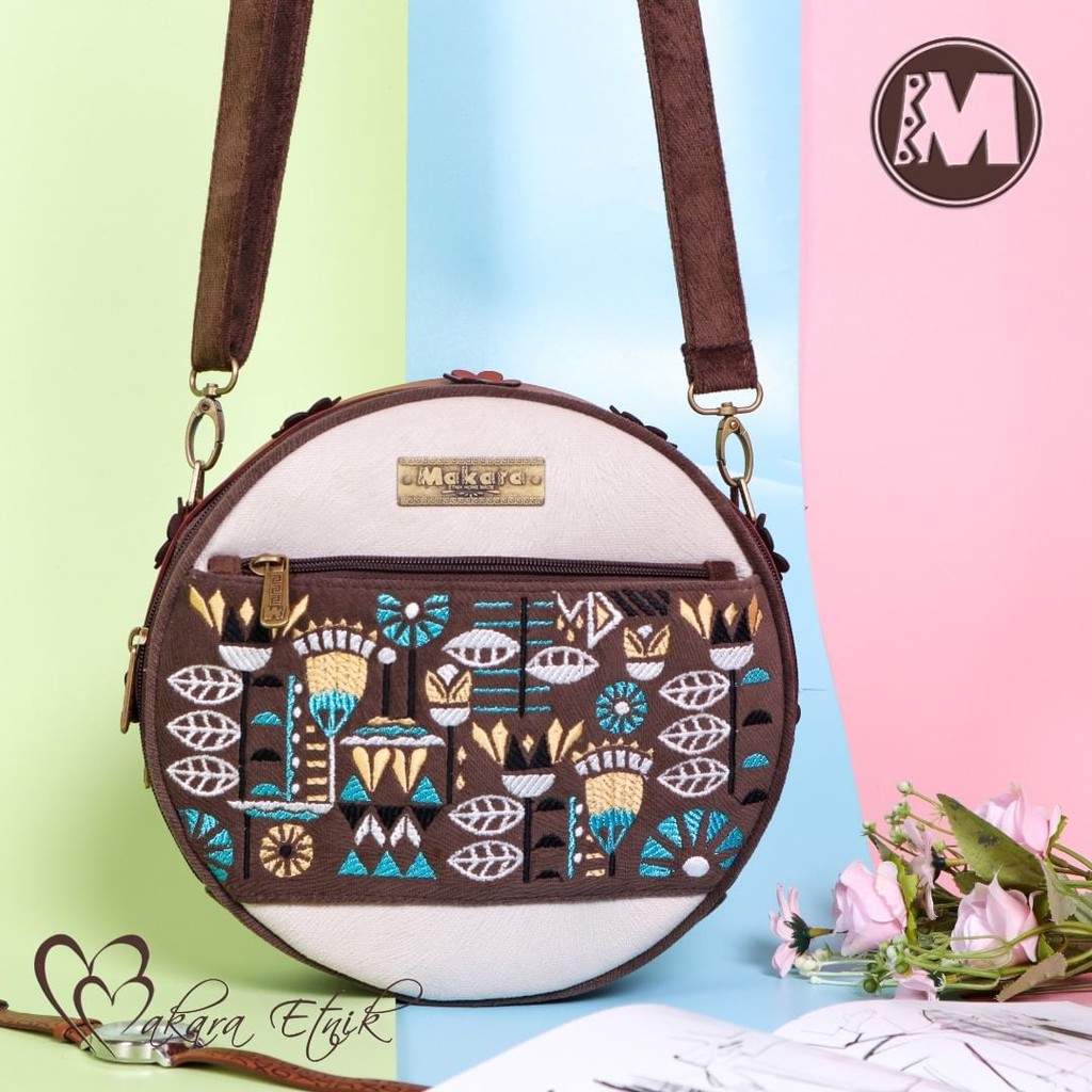 Makara Canteen ANKAA Tas Selempang Bundar Bulat Lucu Motif Bordir Lucu Unik Original Berkualitas