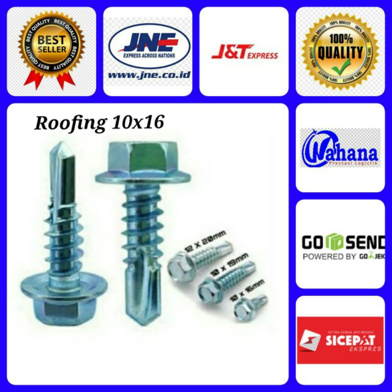 Baut Baja Ringan 10x16 isi 50pcs/Baut Kanal/Baut Baja Ringan/Roofing