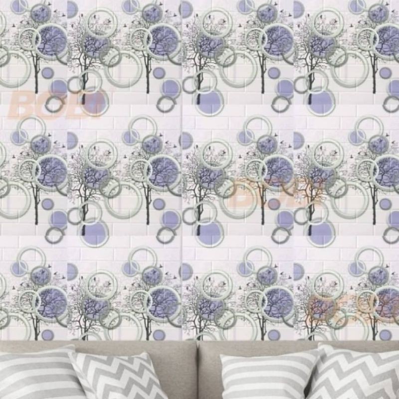 wallpaper foam premium 3D permukaan timbul motif bulat ungu pohon