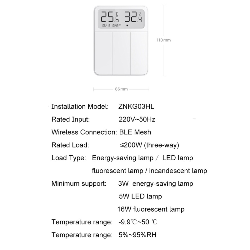 Xiaomi Smart Wall 3 Switch with Screen Temperature &amp; Humidity Saklar