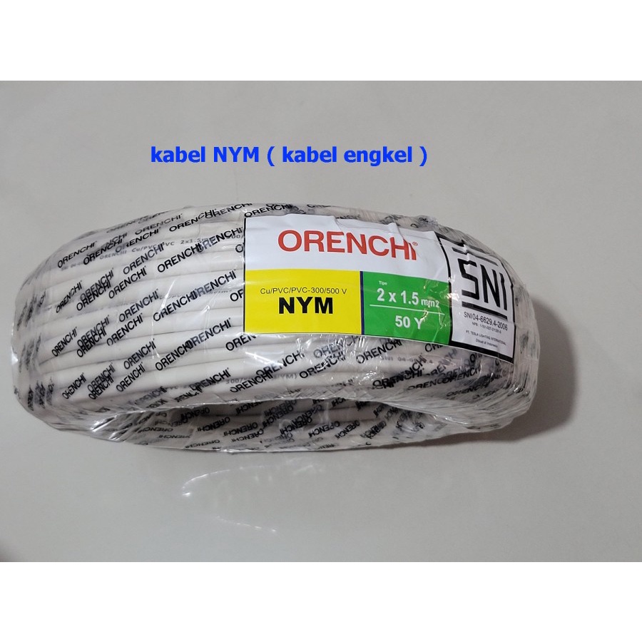 KABEL ENGKEL NYM 2 X 1,5 mm 50Y PUTIH SERABUT ORENCHI SNI TEMBAGA