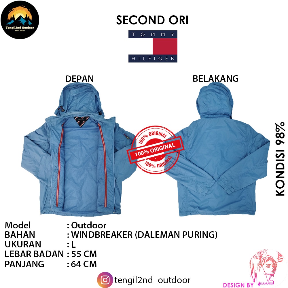 Tommy Hilfiger Jaket Hiking / Jaket Gunung / Hiking Jaket / Hiking Jacket - Second ORI Size L - ELTH