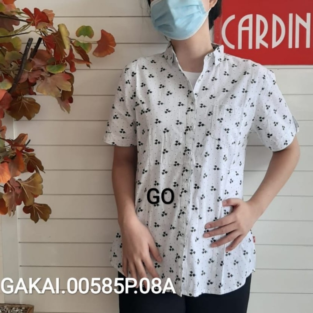 gos CARDINAL GIRL KEMEJA Pakaian Wanita Atasan Kemeja Casual Motif Polos Lengan Pendek Original