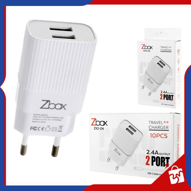 (PER PCS) cas casan ces charger Travel Charger ZBOX ZX2-04 DUAL USB 2.4A plus kabel usb micro harga satuan