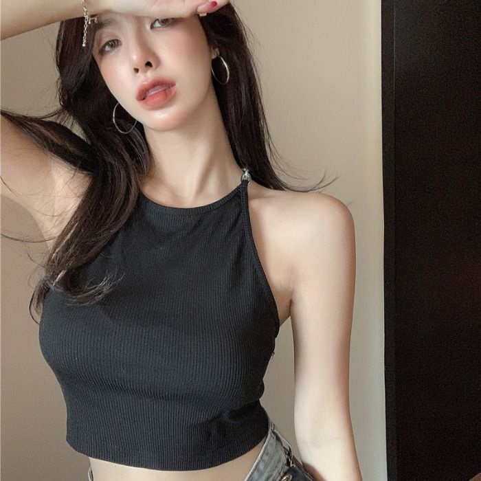 Suhao hot girl tampan perkakas rantai indah kembali ramping suspender kecil wanita semua pertandingan rompi halter top 2021 musim panas baru