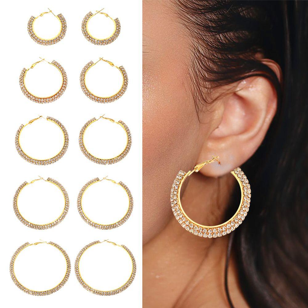 Suyo Anting Hoop Kristal Wanita Emas Perak Bulat Besar Lingkaran Menjuntai Perhiasan