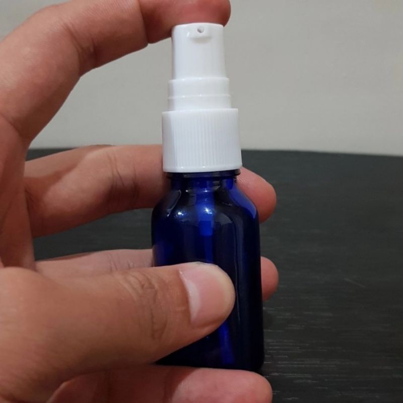 botol pump treatment 15ml kaca biru / botol kaca 15ml tutup pump