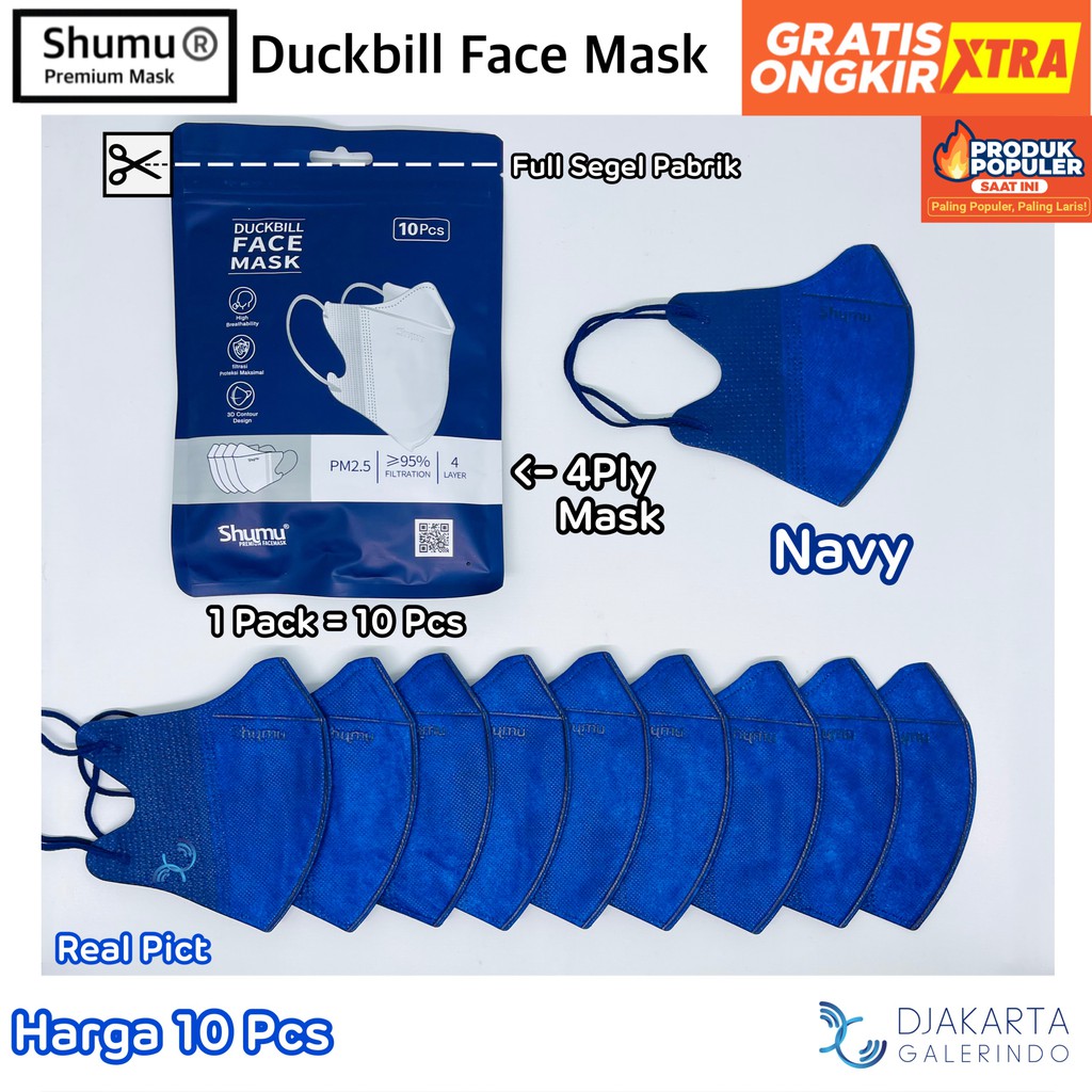 Masker Duckbill Shumu 4Ply Sachet / Pack isi 10 Pcs