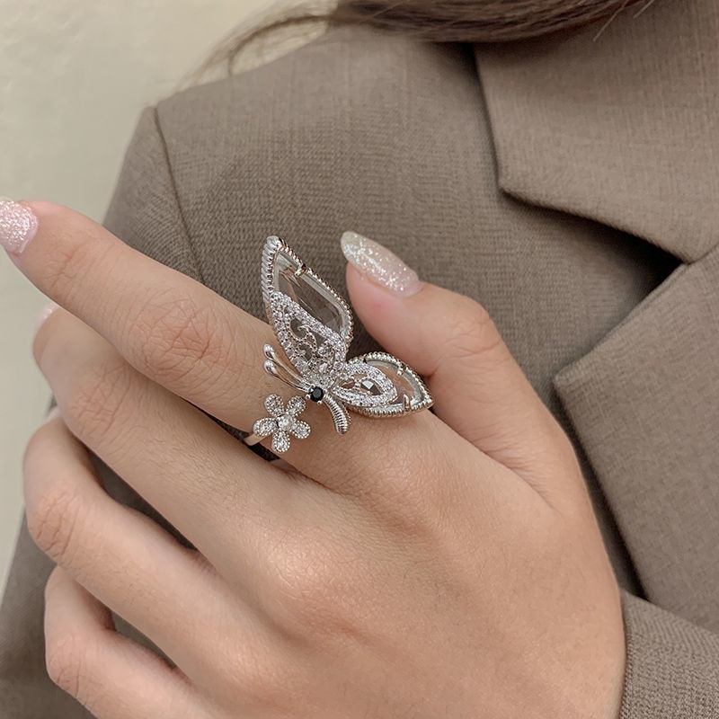 Cincin Model Terbuka Desain Kupu-Kupu Hias Kristal Zircon Untuk Wanita