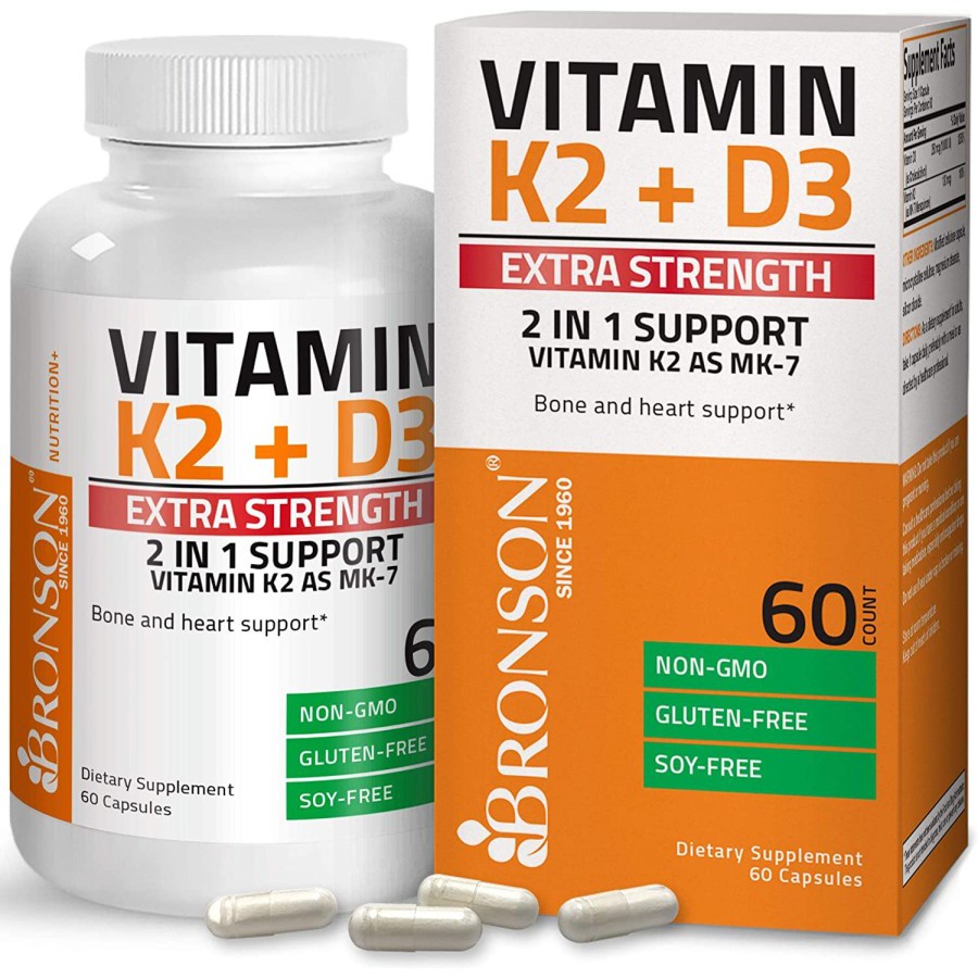 Bronson K2 MK-7 Plus Vitamin D3 Extra Strength 10000 IU 60 & 120 ...