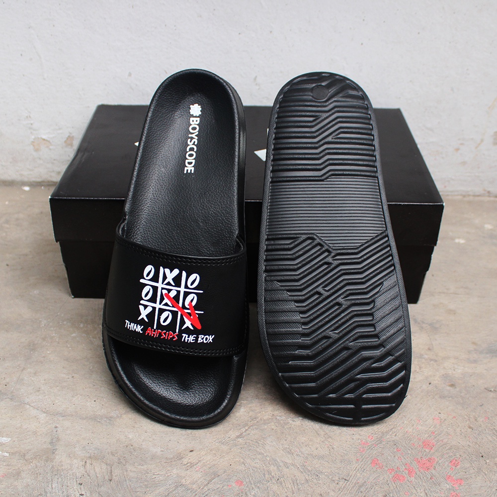 Sendal Selop Pria Distro Terbaru Boyscode Teka Teki XOX / Sendal Slip On Pria / Sendal Slide Pria