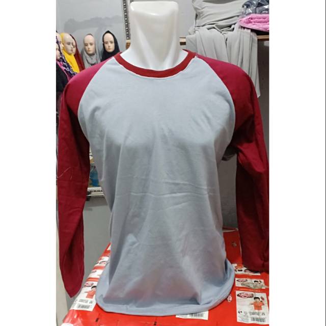 Kaos raglan abu lengan marun